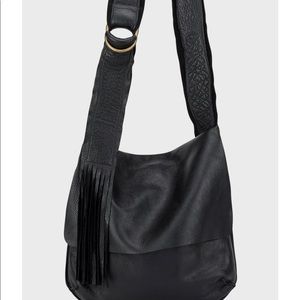 Black Leather Fringe Crossbody Bag - Women
